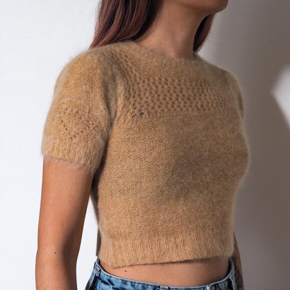 Vintage Fuzzy Short Sleeve Crop Sweater - Picture 2 of 3